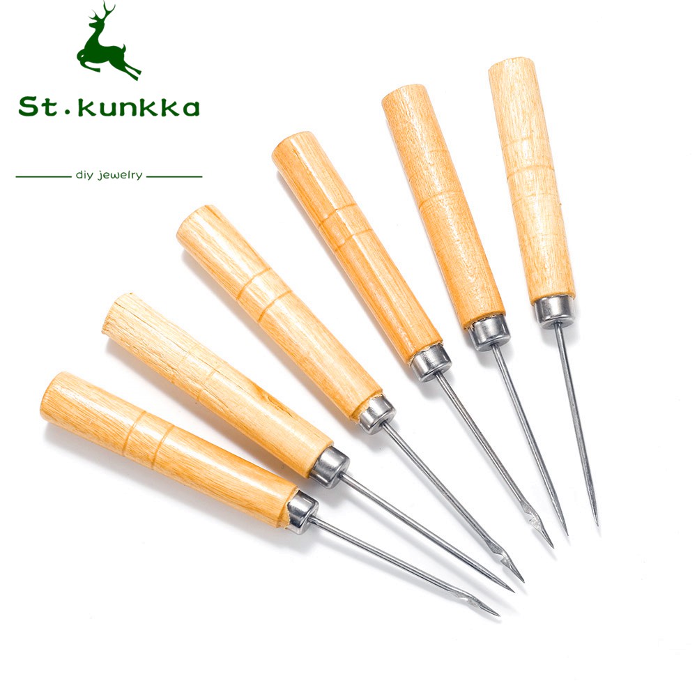 St.kunkka เย็บด้ามไม้ Awl Hand Stitching (2 ชิ้น)