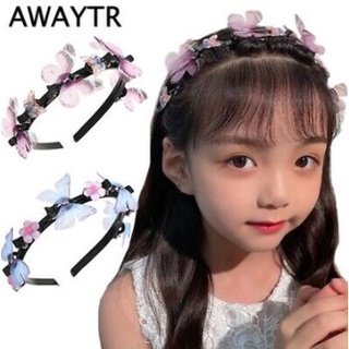 Awaytr ใหม่ ที่คาดผม แบบถัก สองชั้น ผีเสื้อ หน้าม้า คลิปคงที่ เครื่องประดับผมถัก กลวง สําหรับผู้หญิง