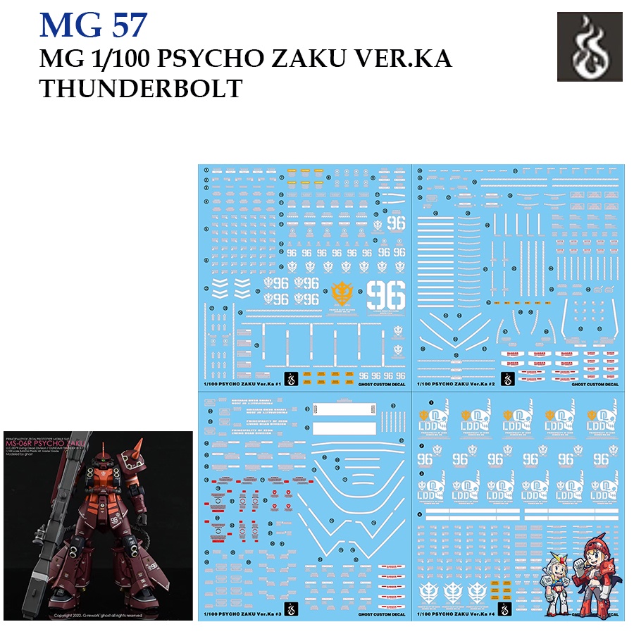 ดีคอลน้ำ [Ghost] MG 57 PSYCHO ZAKU THUNDERBOLT VER.KA (HIQ Water Decal) MG 1/100 Fluorescent GMG57 G