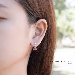 🎁สามเหลี่ยม 7 มิล ห้อยบอล / ต่างหูเงินแท้ 92.5% ติดหินแท้ นิล มุก ลาพิส เทอควอยซ์ มูนสโตน Major silver : E-B3-Anri7-Sto