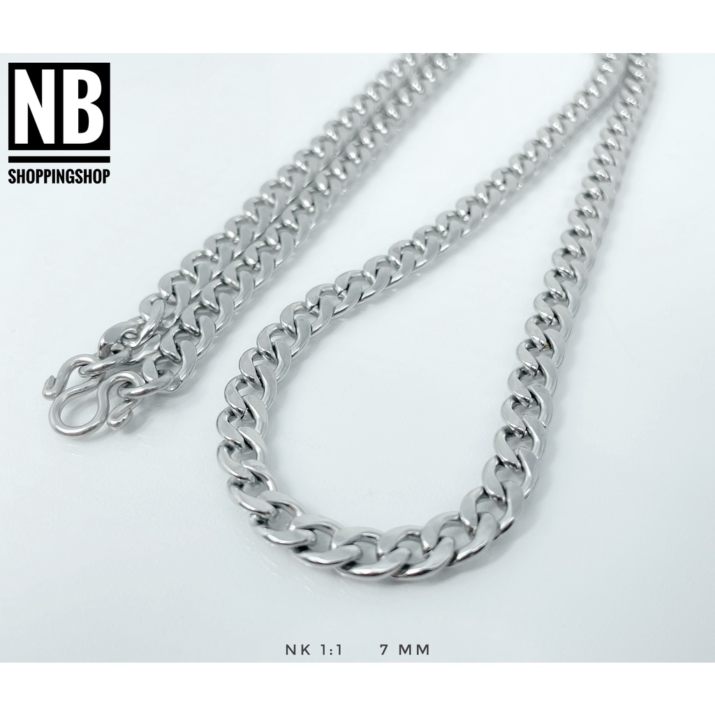 S-647 สร้อยคอสแตนเลส ลายแบนเรียบNK กว้าง7mm สร้อยแฟชั่น Hiphop สร้อยพระ ไม่ลอกไม่ดำ 100% ใส่อาบน้ำได้ สร้อยคอnecklace