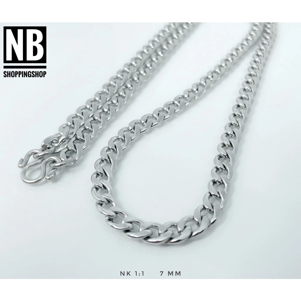 S-647 สร้อยคอสแตนเลส ลายแบนเรียบNK กว้าง7mm สร้อยแฟชั่น Hiphop สร้อยพระ ไม่ลอกไม่ดำ 100% ใส่อาบน้ำได้ สร้อยคอnecklace