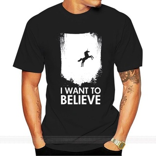 เสื้อยืด พิมพ์ลาย I Want To Believe In Unicorns Magical Mythical Horse สําหรับผู้ชายสามารถปรับแต่งได้