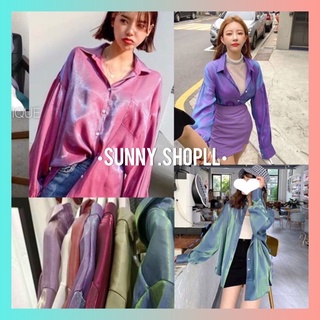 🔆Sunny🔆เสื้อเชิ้ตซาตินผ้าเงาประกายมุกเล่นแสงไฟ💕เกรดดีมาก‼️ไม่มีกระเป๋าเสื้อ‼️