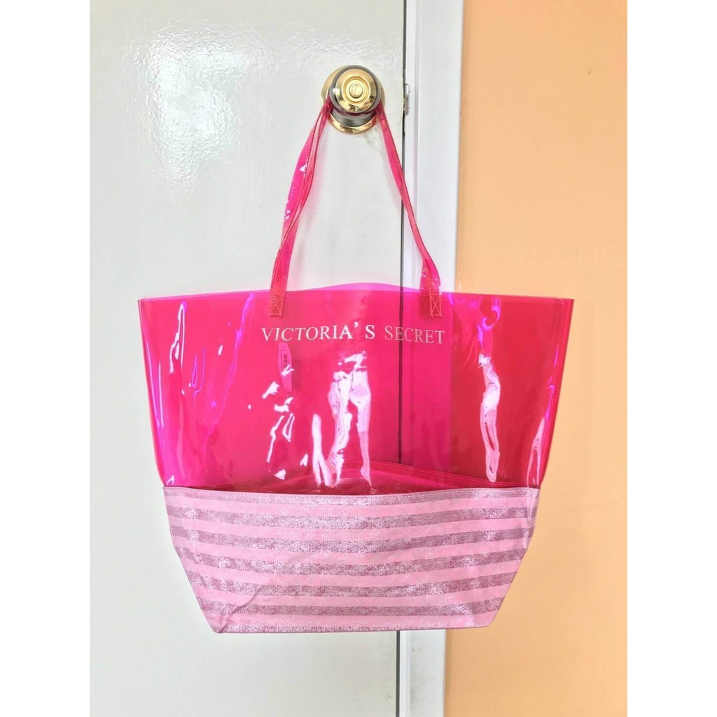 กระเป๋าสะพาย Victoria's Secret Beach Bag Plastic Tote  Pink Stripes