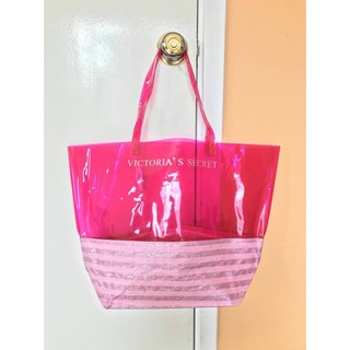 กระเป๋าสะพาย Victorias Secret Beach Bag Plastic Tote  Pink Stripes