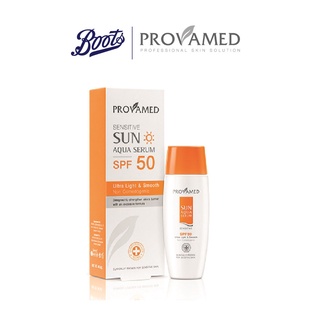 Provamed Sun Aqua Serum Spf50  40 Ml   ช่วยปกป้องผิวตากรังสี UVA และ UVB  บางเบา ซึมซาบเร็วไม่ทิ้งคราบขาว ไม่เหนียวเหนอะหนะ  ไม่อุดตันรูขุมขน ปราศจากแอลกอฮอล์  น้ำหอม