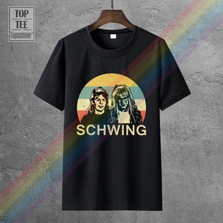 เสื้อยืดโอเวอร์ไซส์ขายดี เสื้อยืดลําลอง แขนสั้น พิมพ์ลาย WayneS World Wayne Campbell Garth Algar Schwing สีดํา สําหรับผ