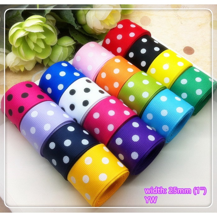 1 นิ้ว [ราคา 5 ขนาด] การพิมพ์ดิจิตอล Shuiyu Dot สาม Diagonal Dot ริบบิ้นริบบิ้นริบบิ้นบรรจุภัณฑ์เทป DIY โบว์เทปวันหยุดห่อของขวัญ