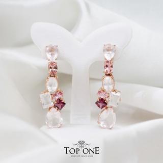 Top1Jewelry ต่างหูเงินแท้925 พลอยRose Quartz, Pink Tourmaline แท้