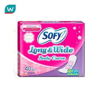 Sofy โซฟี แผ่นอนามัย ลอง แอนด์ ไวด์ บอดี้ เคิร์ฟ แบบมาตรฐาน มีกลิ่นหอม 40ชิ้น กว้าง 6.50 cm. ยาว 15.50 cm.