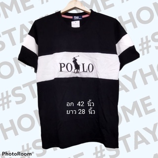 เสื้อยืด POLO ผ้าคอตตอน สีดำ ตัดลายด้วยสีขาวสวย สาวอวบใส่สวย