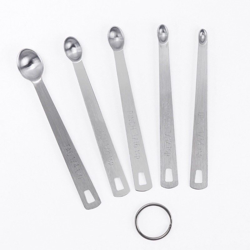 Bakery D'VER ❤️ ช้อนตวงสแตนเลสจิ๋ว 1/4, 1/8, 1/16, 1/32 และ 1/64 ชุดช้อนตวงส่วนผสมหยิบมือ 5 ชิ้น - รูปที่ 3