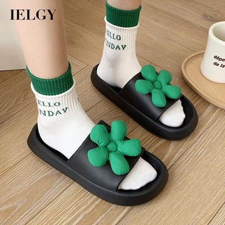 IELGY large size fashion flat bottom round head solid color flower home slippers women