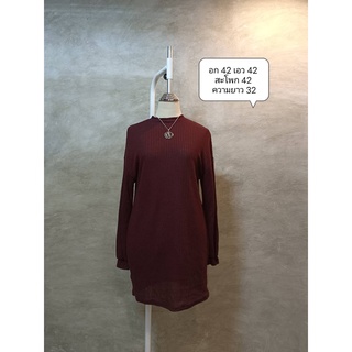 O61 SHEIN เดรสไหมพรม สีแดงไวน์ ไซส์ XL+