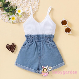 Babygarden- ชุดจั๊มสูทรอมเปอร์ แขนกุด คอวี ผ้ายีน แฟชั่นฤดูร้อน สําหรับเด็กผู้หญิง อายุ 1-6 ปี