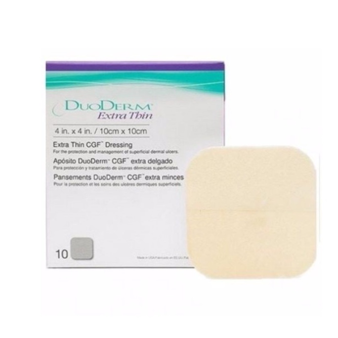 Duoderm Extra Thin ดูโอเดิร์ม แผ่นแปะ แผลกดทับ รุ่นบาง 10 cm x 10 cm (4 x 4 นิ้ว) 10 แผ่น/กล่อง จำนวน 1 กล่อง 19198