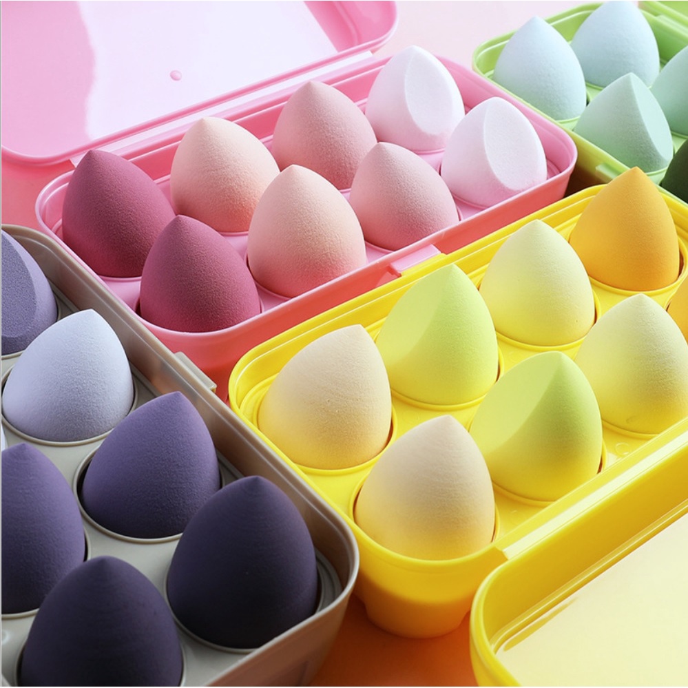 OCTOBER HOUSEZ 3 ชิ้น/4 ชิ้น/8 ชิ้น ฟองน้ําแต่งหน้า / ไข่แต่งหน้า พร้อมกล่องใสหรือกล่องสี
