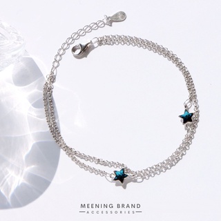 MeeningBrand ❥ สร้อยข้อมือเงิน TWO LITTLE BLUE STAR [01-0040]