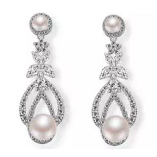 TANITTgems ต่างหูเพชรโคลนนิ่งChandelierประดับไข่มุกแก้วญี่ปุ่นสีขาว.