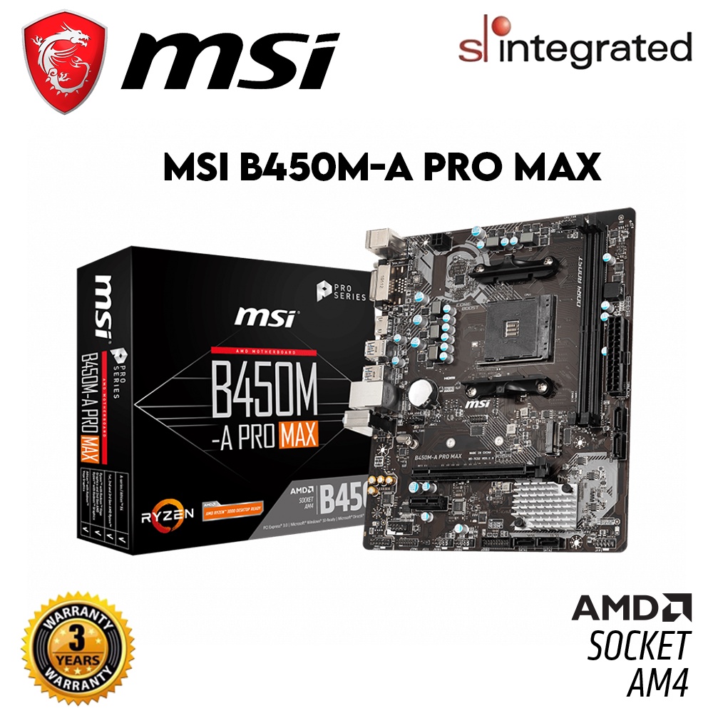 เมนบอร์ดโปรเซสเซอร์ MSI B450M-A PRO MAX AMD AM4 DDR4 พร้อม Ryzen 5 5600G