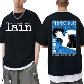 [S-5XL] เสื้อยืด พิมพ์ลายการ์ตูนอนิเมะ Lain Iwakura Cyberpunk Science Fiction Manga สีฟ้า สไตล์ญี่ปุ่น สําหรับผู้ชาย และ