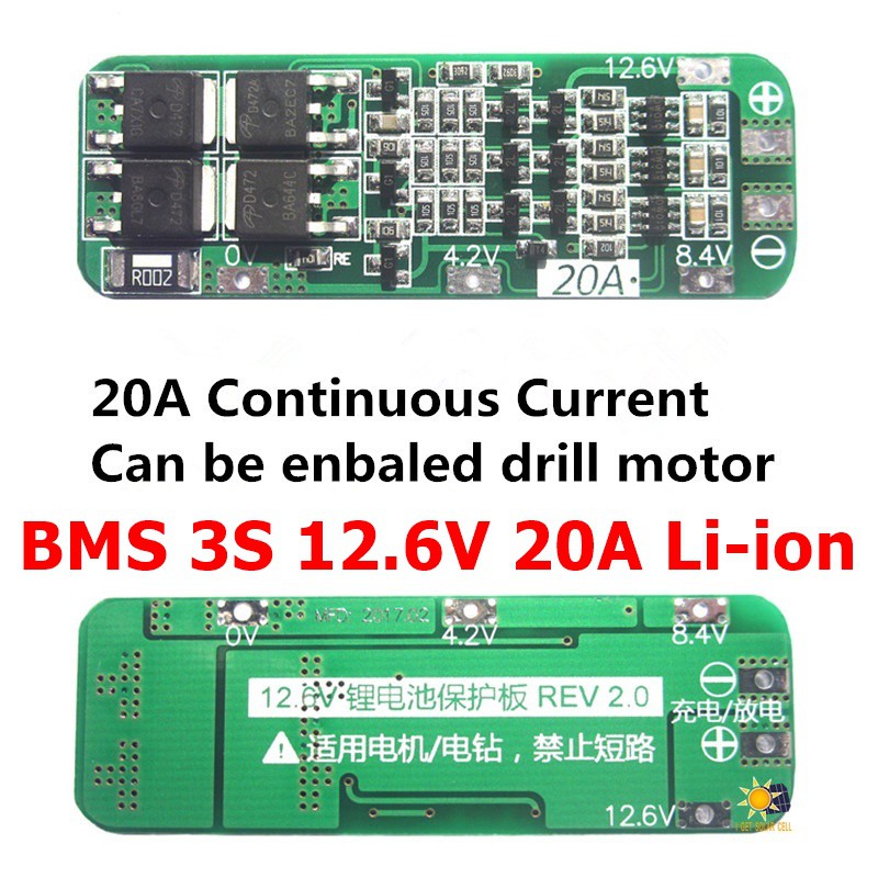 BMS 3S 11.1V 12.6V 20A Li-ion Lithium Battery 18650, 32650 BMS Protection Board วงจรป้องกันแบตเตอรี่ สำหรับสว่านไฟฟ้า