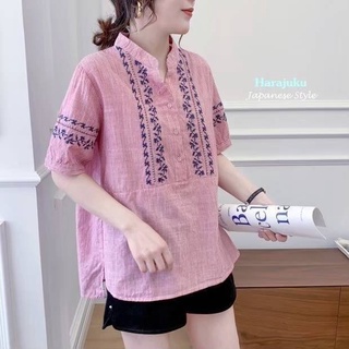 Harajuku เสื้อสไตล์ญี่ปุ่น งานปักสวยๆ สินค้านำเข้าจากโรงงานโดยตรง เนื้อผ้าดี แพทเทิร์นสวย มี 4 สี Freesize