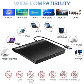 External CD Drive USB 3.0/2.0 Portable CD DVD +/-RW Drive DVD/CD ROM Rewriter Burner Writer Compatible with Laptop.