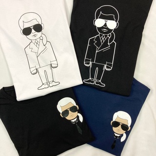 Karl Lagerfeld Karl Lagerfeld เสื้อยืดลําลองผ้าฝ้ายแขนสั้นคอกลมพิมพ์ลาย Lafayette