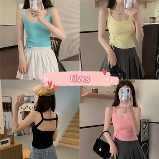 Elves✨พร้อมส่ง✨ เสื้อกล้ามไหมพรม สีพาสเทลด้านหลังเก๋ๆ สามารถรูดข้างได้ ~ 47140 ~