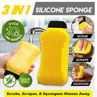 ฟองน้ำทำความสะอาดsponge hero 3 in 1 ฟองน้ำทำความสะอาดมหัศจรรย์ หัวแปรง 3 ตัวใน ด้ามเดียว มีช่องใส่น้ำยาทำความสะอาดในตัว