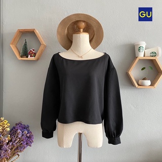 🇯🇵GU เสื้อมือสอง แบรนด์ญี่ปุ่นแท้💯% Size M (อก 44”) สีดำ🖤 คอกว้าง แขนยาวจั้ม