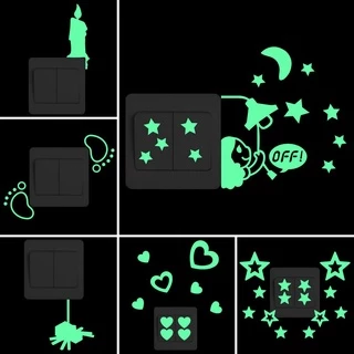 การ์ตูนตลกเรืองแสงใน Dark Wall Switch สติกเกอร์ - Fairy Stars/แมวปลาผีเสื้อ/สุนัข/Gecko/Spider/Footprint/Hearts/Candle/Fall in Love Lover...