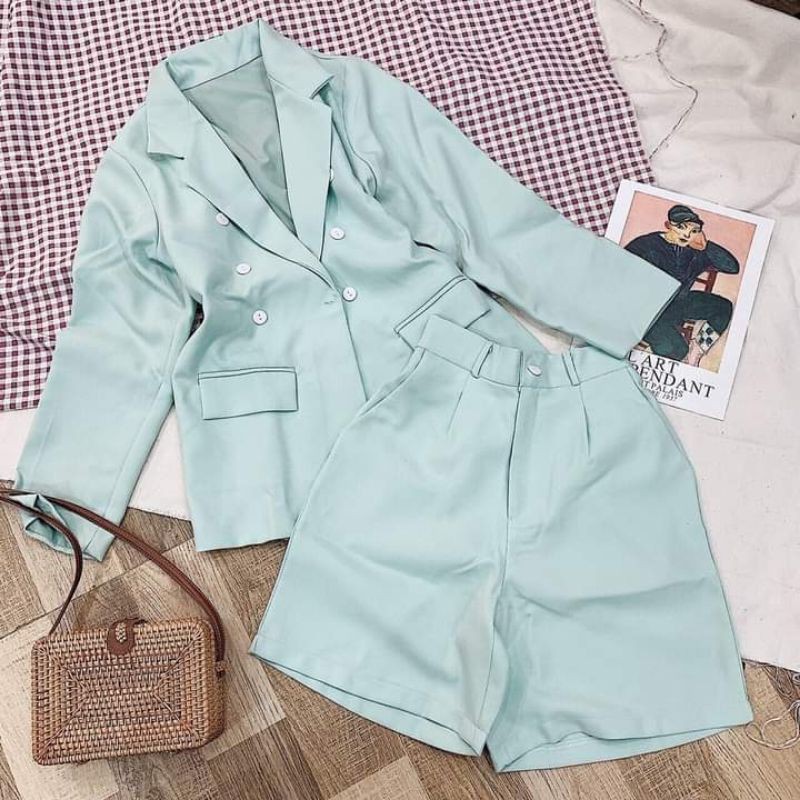 HONG GIANG MATCHA VEST SET REAL PHOTOS SHOP SELF-TAKING