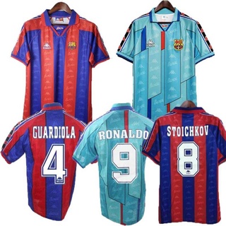 เสื้อกีฬาแขนสั้น ลายทีมชาติฟุตบอล Barcelona 96-97 ชุดเยือน สไตล์เรโทร