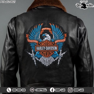 อาร์มติดเสื้อกั๊ก ตัวติดหลังเสื้อ ตัวติดเสื้อหนัง สั่งทำ งานปักลาย Harley Legendary since 1903 Size 21*20cm #ปักดำฟ้าส้ม