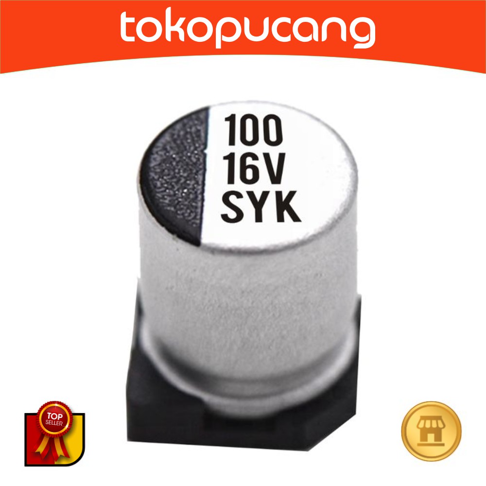 Elco SMD 100uF 16v อลูมิเนียมอิเล็กทรอนิกส์ 100 uF 16 V 16 โวลต์ 16 โวลต์