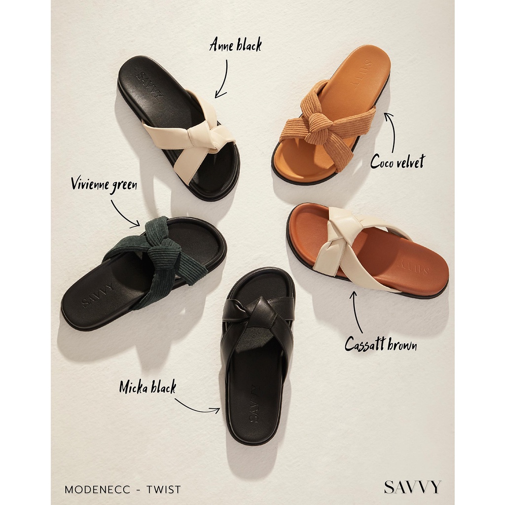 Savvy.bkk Modenecc - Twist รองเท้าผู้หญิง รองเท้าแตะมีส้น รองเท้าแตะแบบสวม รองเท้าแตะหนีบ รองเท้าแตะ รองเท้าสุขภาพ