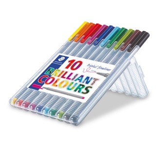 STAEDTLER ปากกาหัวเข็ม 10 สี 10 ด้าม TRIPLUS 334 0.3มม. ปากกาสามเหลี่ยม ปากกา ปากกาสี คละสี แพ็ค 10