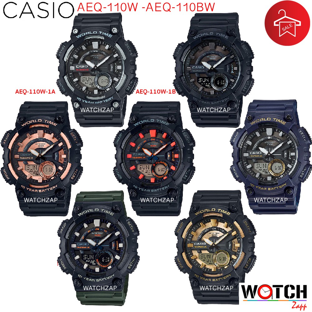 Casio Standard นาฬิกาข้อมือ 10 year battery รุ่น AEQ-110W AEQ-110BW-9