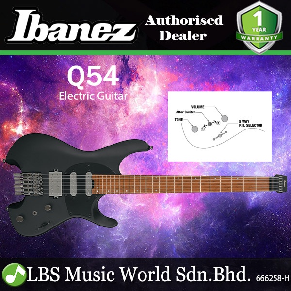 กีต้าร์ไฟฟ้า Ibanez Q54 Nyatoh พร้อมปิ๊กอัพ HSS และบอร์ดเมเปิ้ลนกอายคั่ว - แบนสีดํา