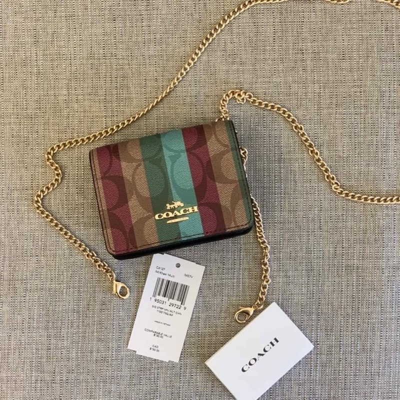 COACH C6127 MINI WALLET ON A CHAIN IN SIGNATURE CANVAS มี1