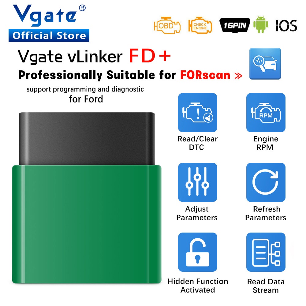 Vgate vLinker FD ELM327 FORScan สําหรับ Ford wifi Bluetooth-4.0 OBD2 รถวินิจฉัยเครื่องมืออัตโนมัติ O