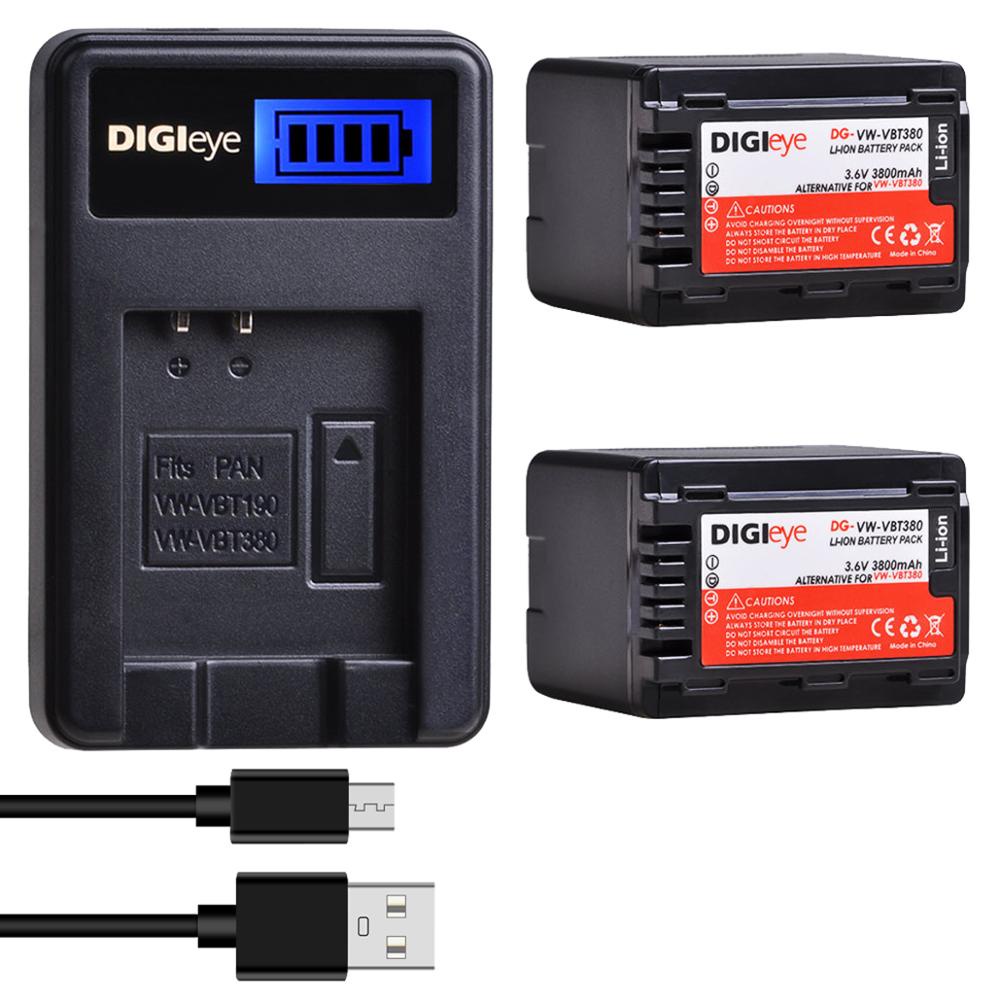 VW-VBT380 VWVBT380 Battery + LCD USB Charger for Panasonic HC-V800K HC-VX1K  HCV510 HCV520 HC-V550 H