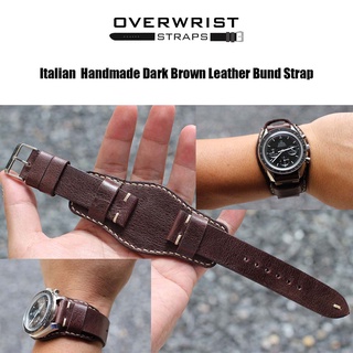 สายนาฬิกา สายหนังวัวแท้ overwrist italian handmade dark brown leather bund strap