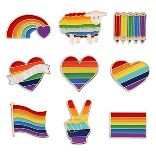 เข็มกลัด โลหะผสม สีรุ้ง LGBTQ Gay Enamel Lapel Friendship x1 E9B9