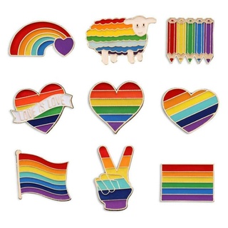 เข็มกลัด โลหะผสม สีรุ้ง LGBTQ Gay Enamel Lapel Friendship x1 E9B9