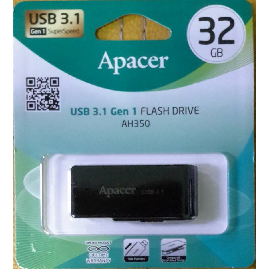 Apacer FLASH DRIVE 32GB  (AH350)  (แฟลชไดร์ฟ) Apacer Black USB 3.1