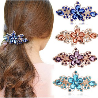 Women Crystal Flower Spring Hair Barrette Hairpin ที่หนีบผม